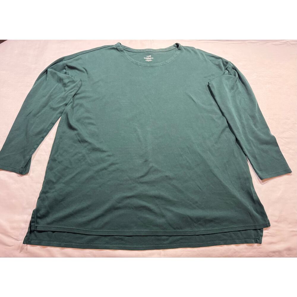 J Jill Simply Supima Crew Neck Tunic 100% Cotton Women’s Large Hunter Green Top - Picture 6 of 7